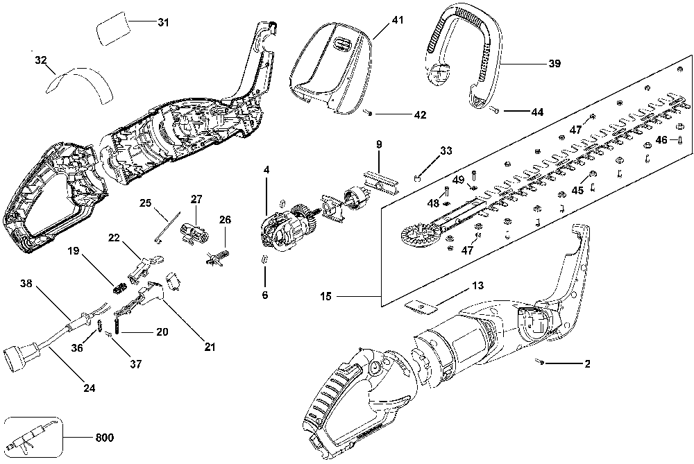 Page A Diagram and Parts List for HH2455 Type 3 Black and Decker Hedge Trimmer